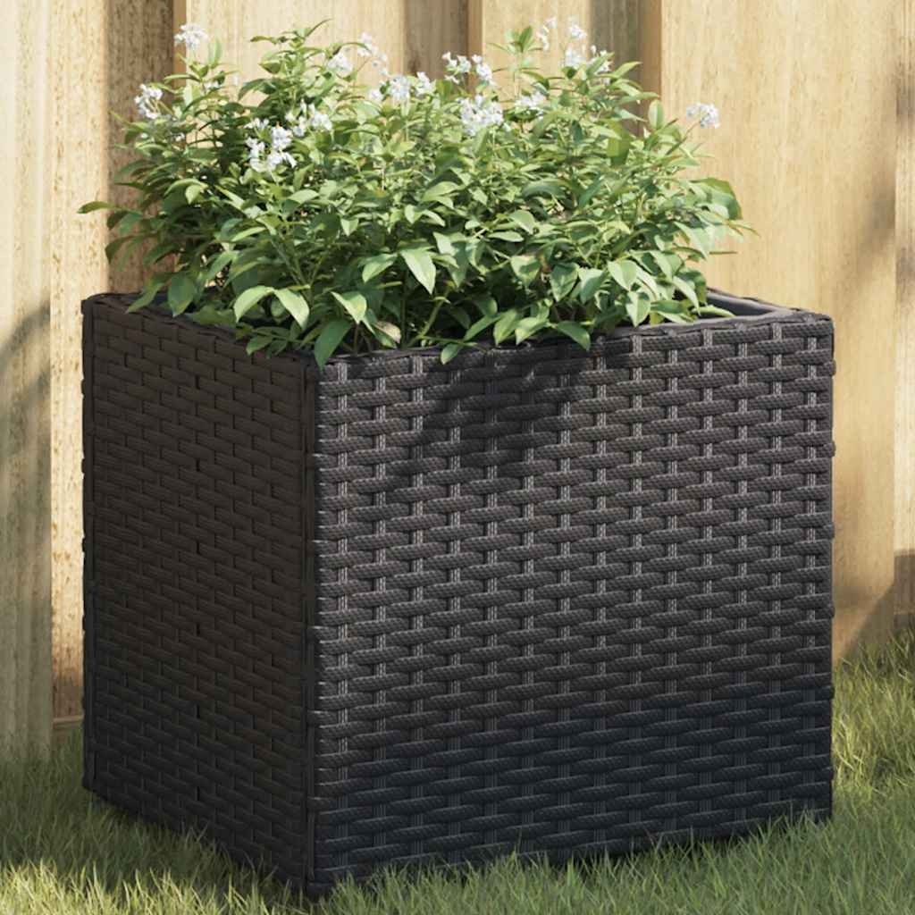 2 db kerti ültetőláda, porszórt acél, polyrattan, 36 × 32 × 32 cm, fekete