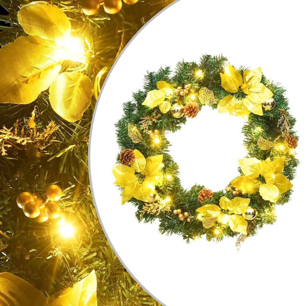 Zöld karácsonyi koszorú LED fényekkel PVC-ből 60 cm