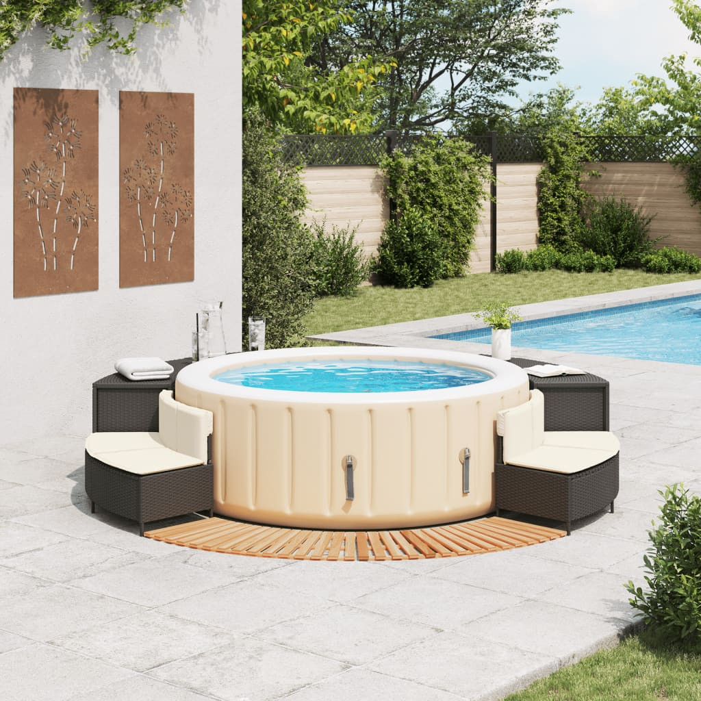Fekete polyrattan és tömör akácfa jakuzzi-keret