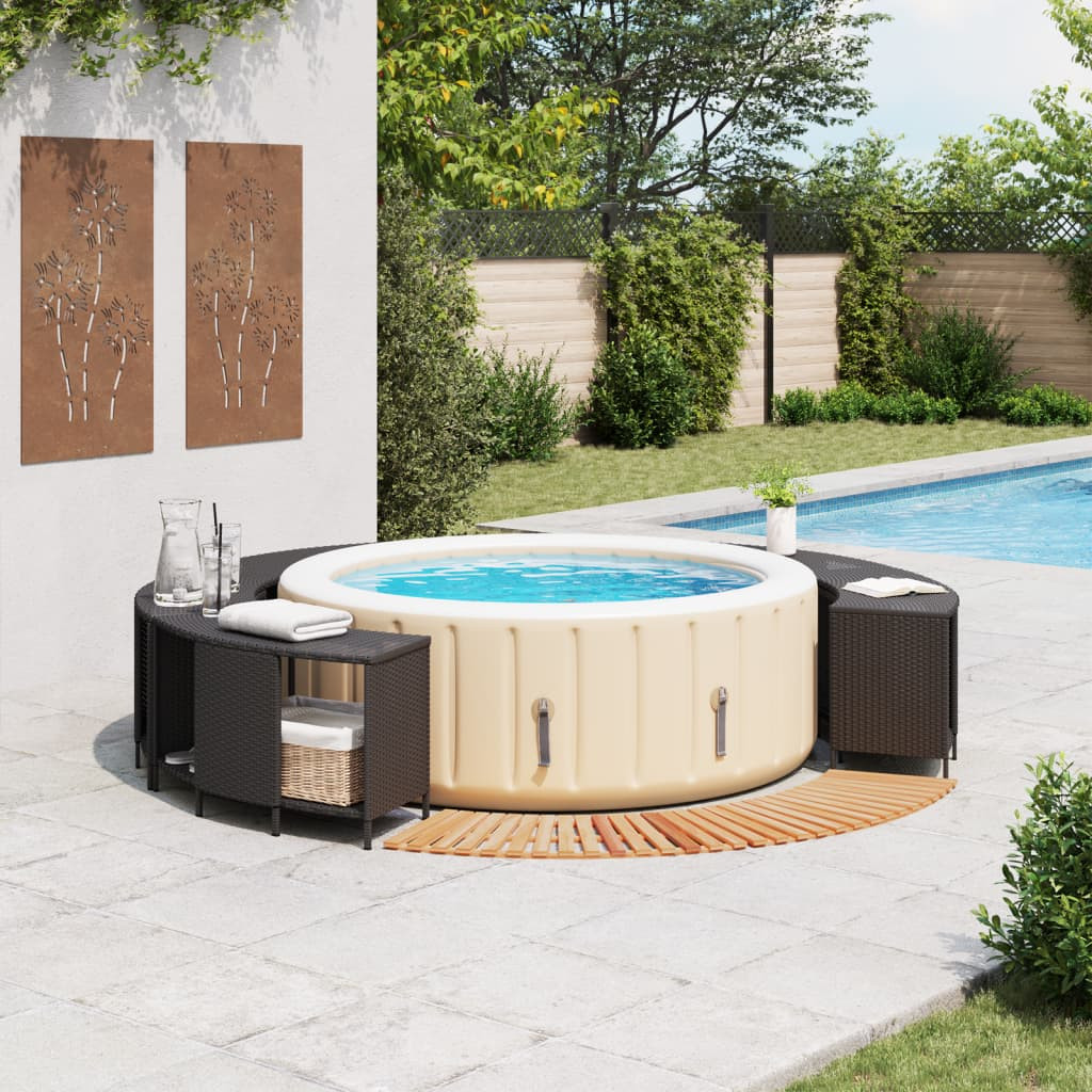 Fekete polyrattan és tömör akácfa jakuzzi-keret