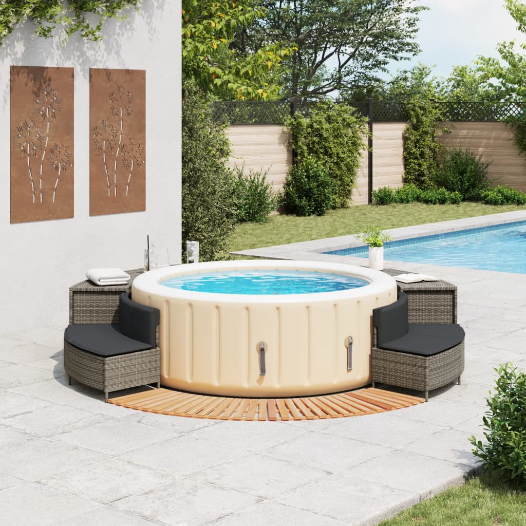 Szürke polyrattan és tömör akácfa jakuzzi-keret