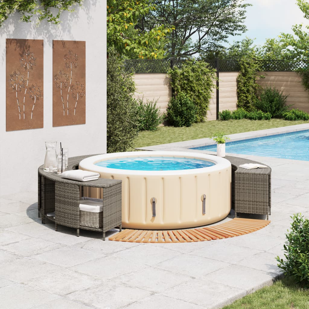 Szürke polyrattan és tömör akácfa jakuzzi-keret