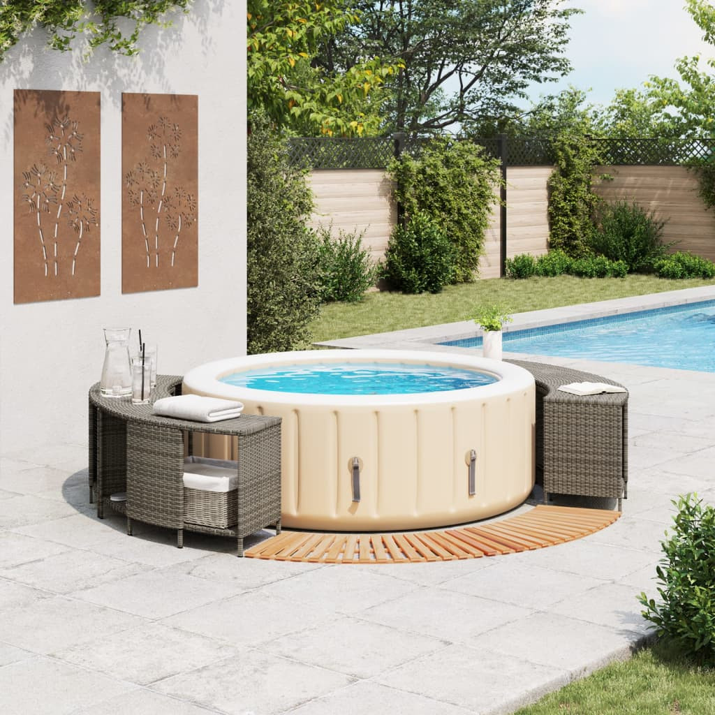 Szürke polyrattan és tömör akácfa jakuzzi-keret