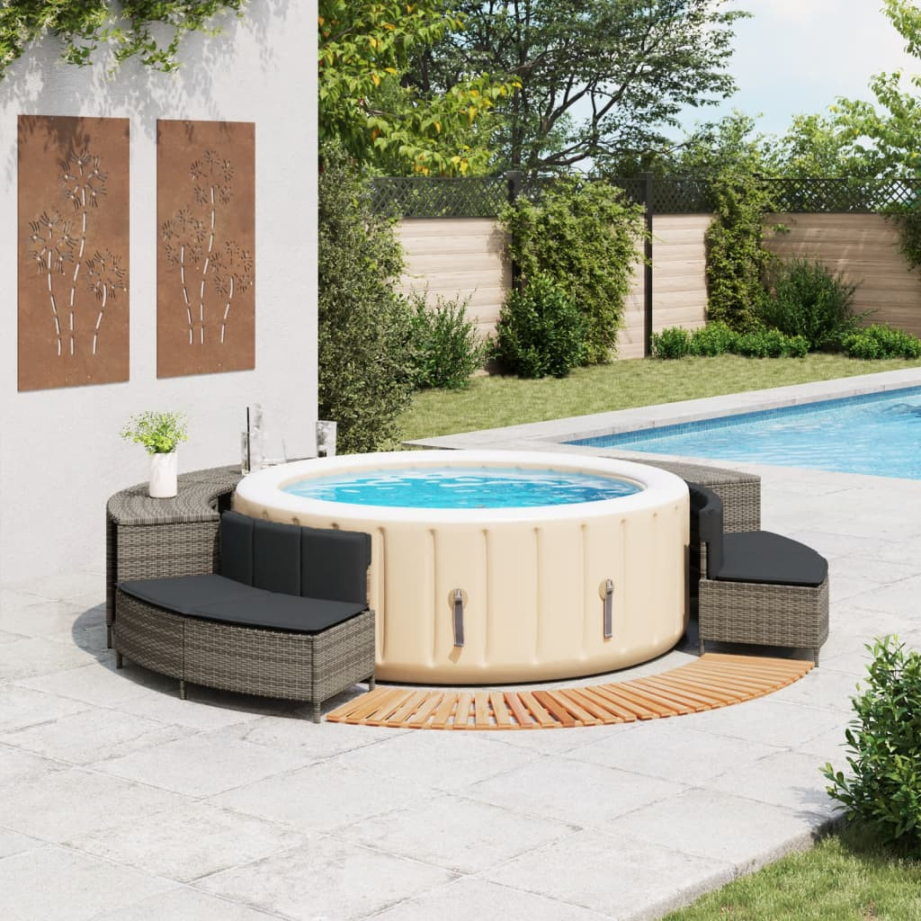 Szürke polyrattan és tömör akácfa jakuzzi-keret