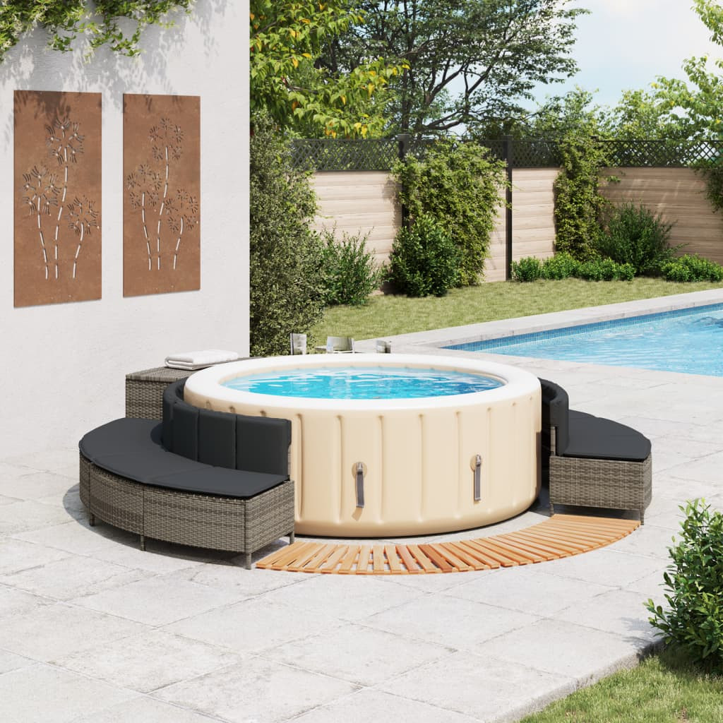 Szürke polyrattan és tömör akácfa jakuzzi-keret