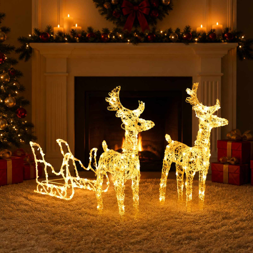 Akril rénszarvasos-szános karácsonyi dísz 160 LED-del 130 cm