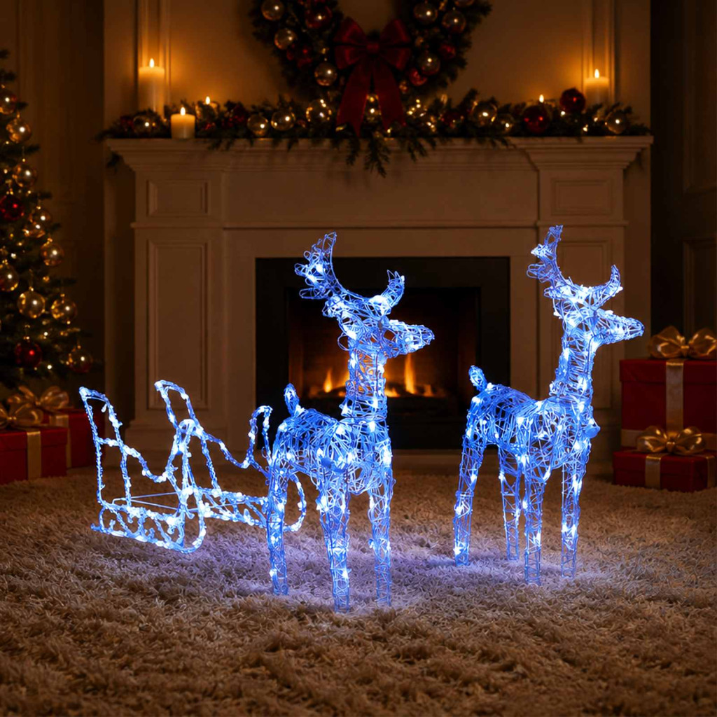 Akril rénszarvasos-szános karácsonyi dísz 160 LED-del 130 cm