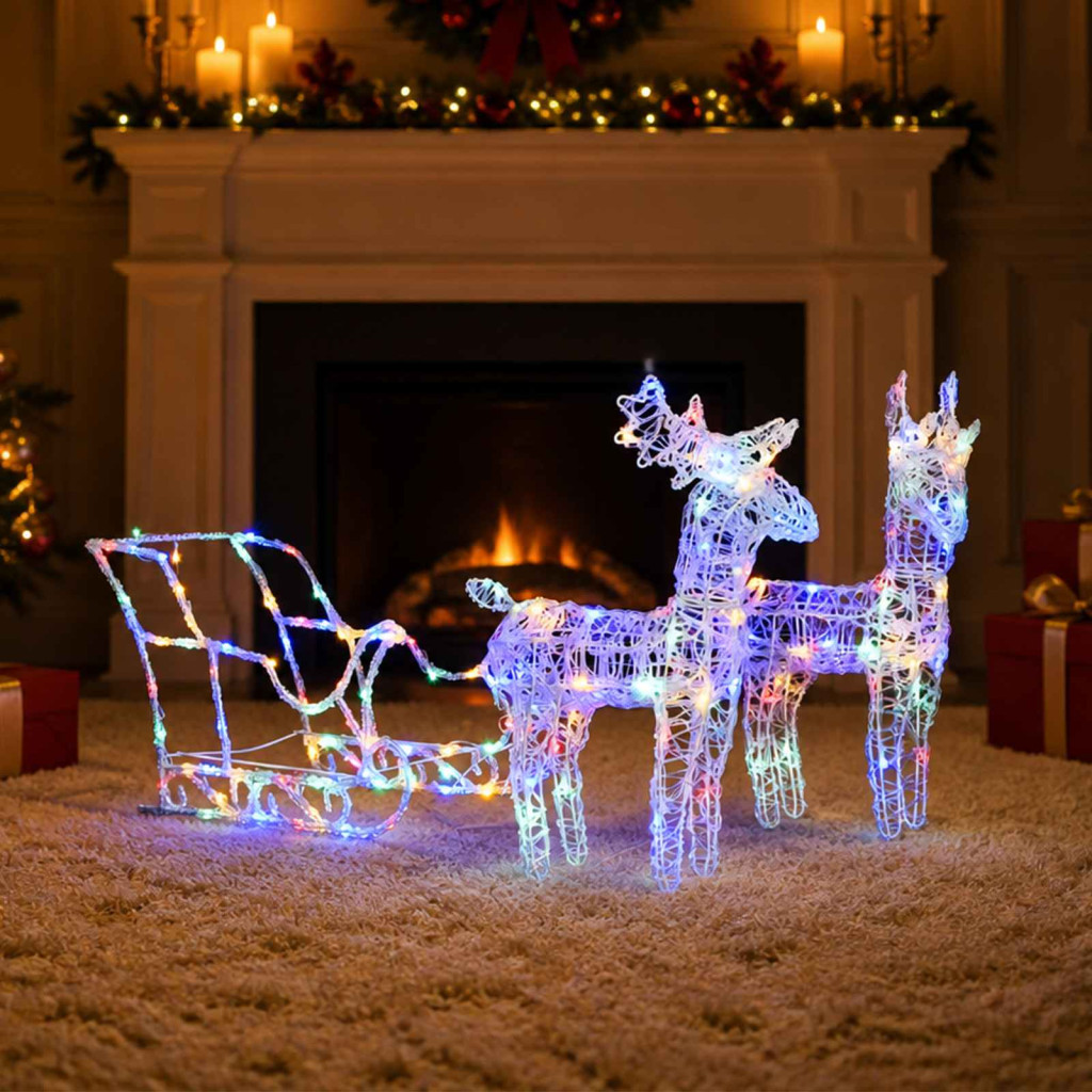 Akril rénszarvasos-szános karácsonyi dísz 160 LED-del 130 cm