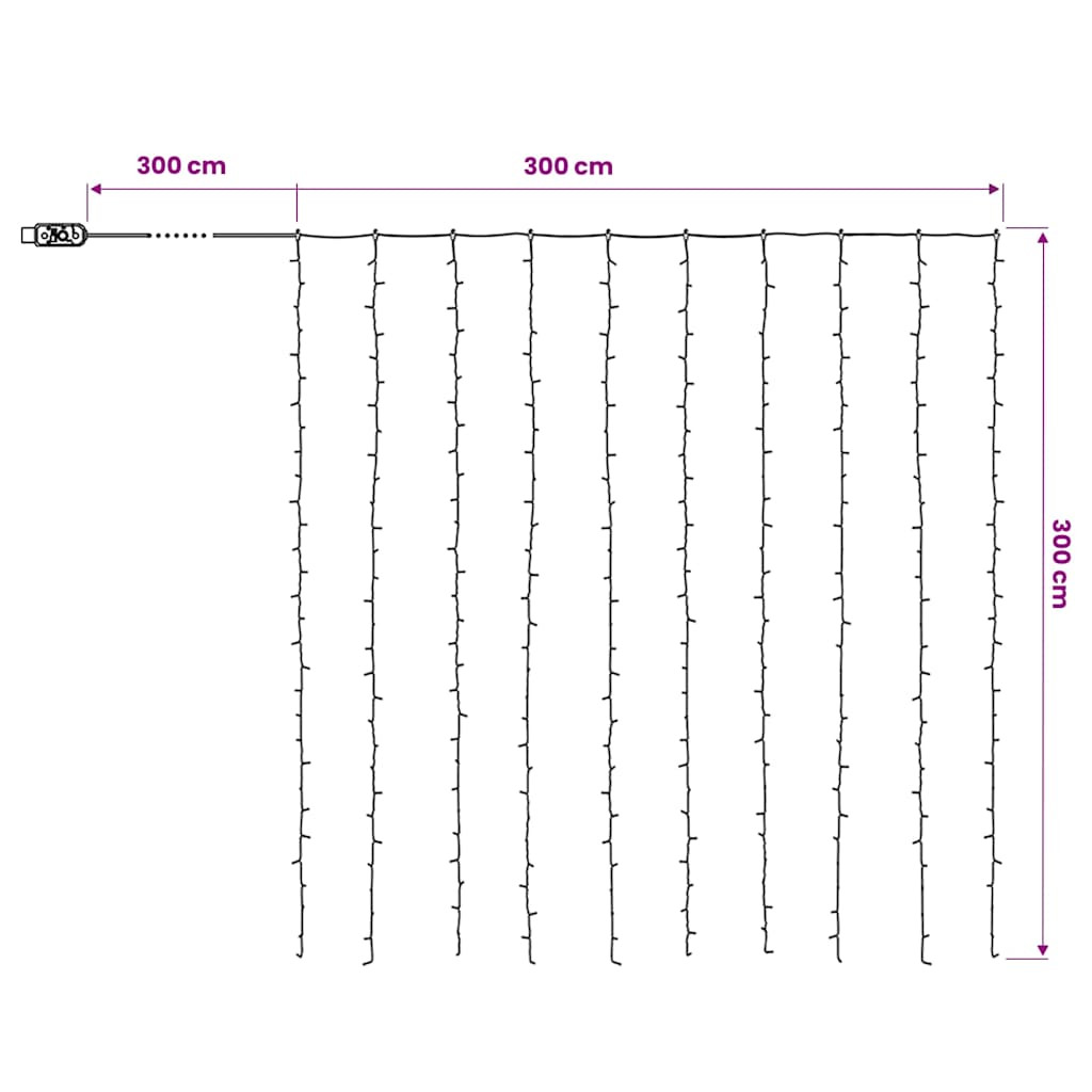 8 funkciós meleg fehér LED-es fényfüggöny 300 LED 3 x 3 m