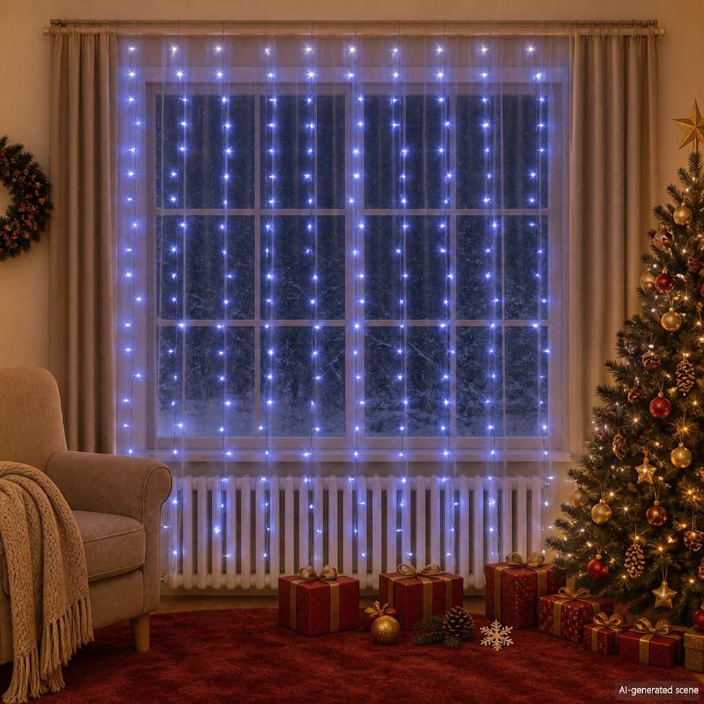8 funkciós kék fényfüggöny 300 LED-del 3 x 3 m