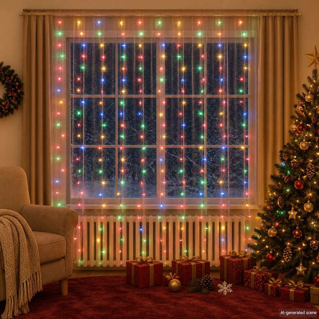 8 funkciós színes fényfüggöny 300 LED-del 3 x 3 m