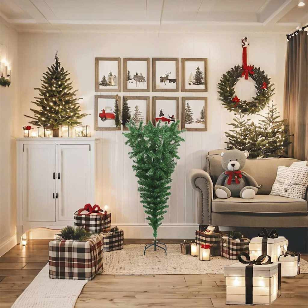 Fejjel lefelé álló műkarácsonyfa, 120 cm, zöld