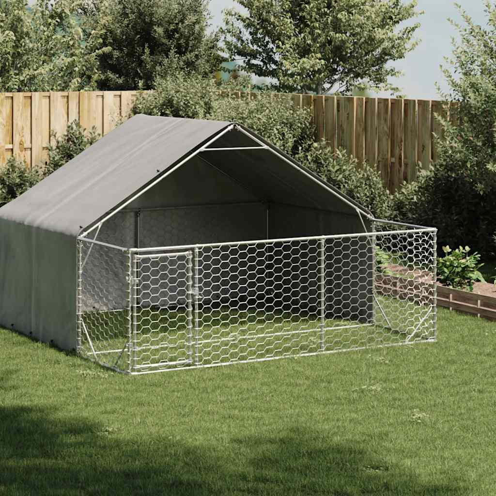 Horganyzott acél kültéri kutyafuttató kifutóval 3x3x1,9 m