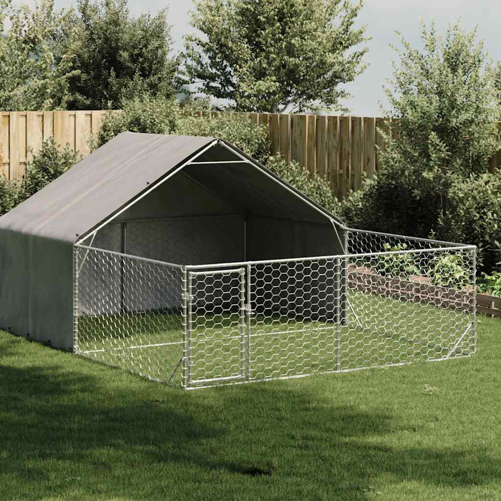 Horganyzott acél kültéri kutyafuttató kifutóval 5x3x1,9 m