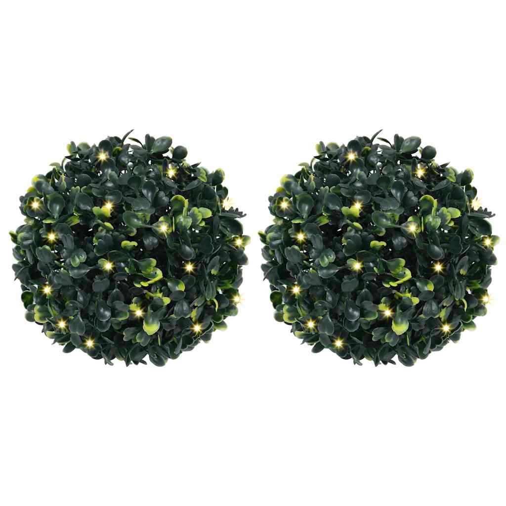 2 db zöld mesterséges boxwood gömbök LED fényekkel 22 cm