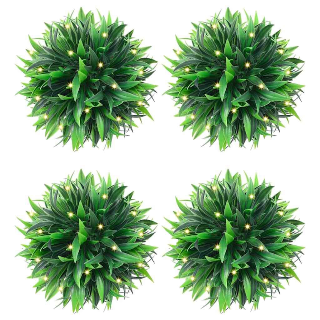 4 db zöld mesterséges boxwood gömbök LED fényekkel 15 cm