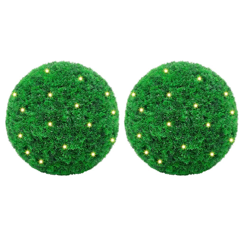 2 db zöld mesterséges boxwood gömbök LED fényekkel 27 cm