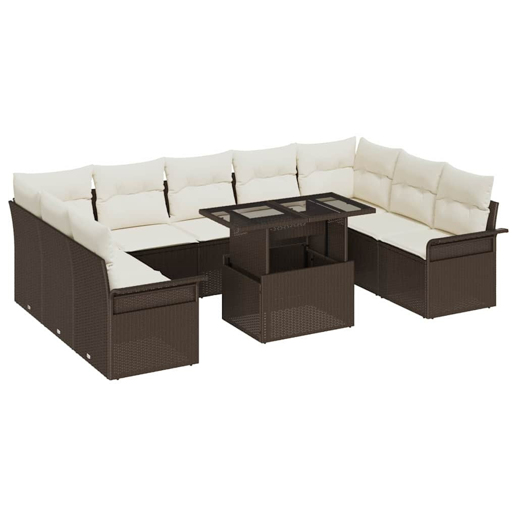 Kerti Kanapé Szett 10 db Barna Poly Rattan