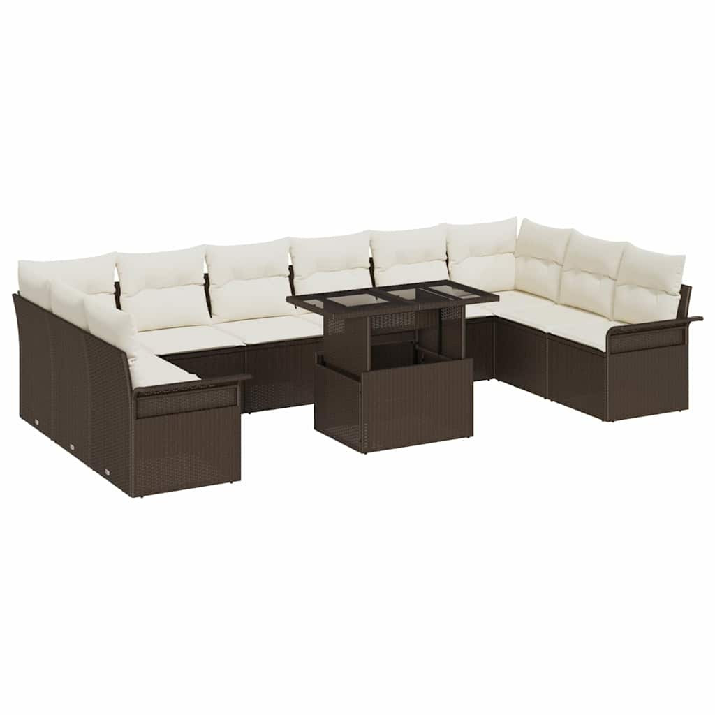 Kerti Kanapé Szett 11 db Barna Poly Rattan