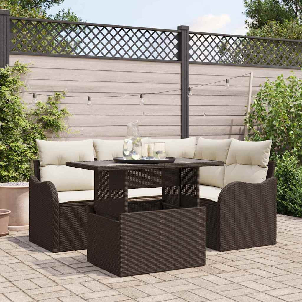Kerti Kanapé Szett 5 db Barna Poly Rattan