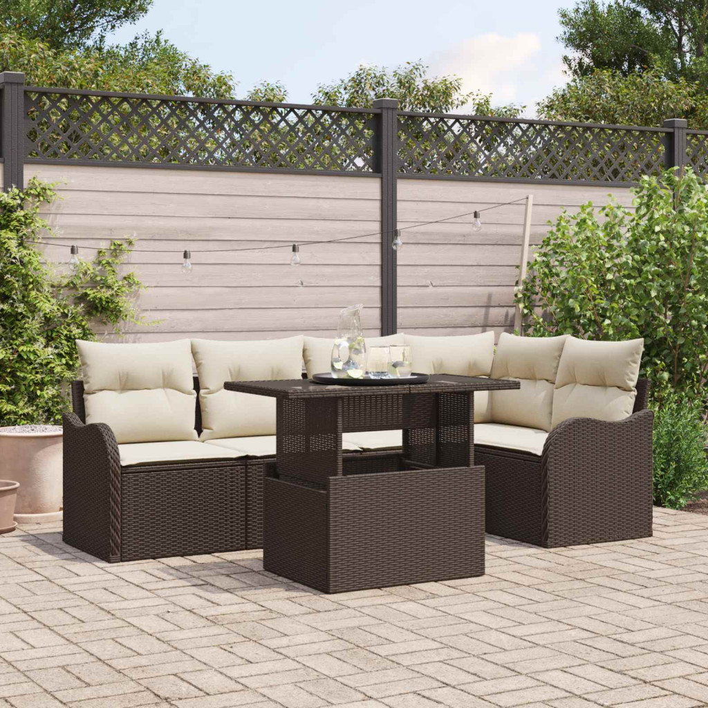 Kerti Kanapé Szett 6 db Barna Poly Rattan