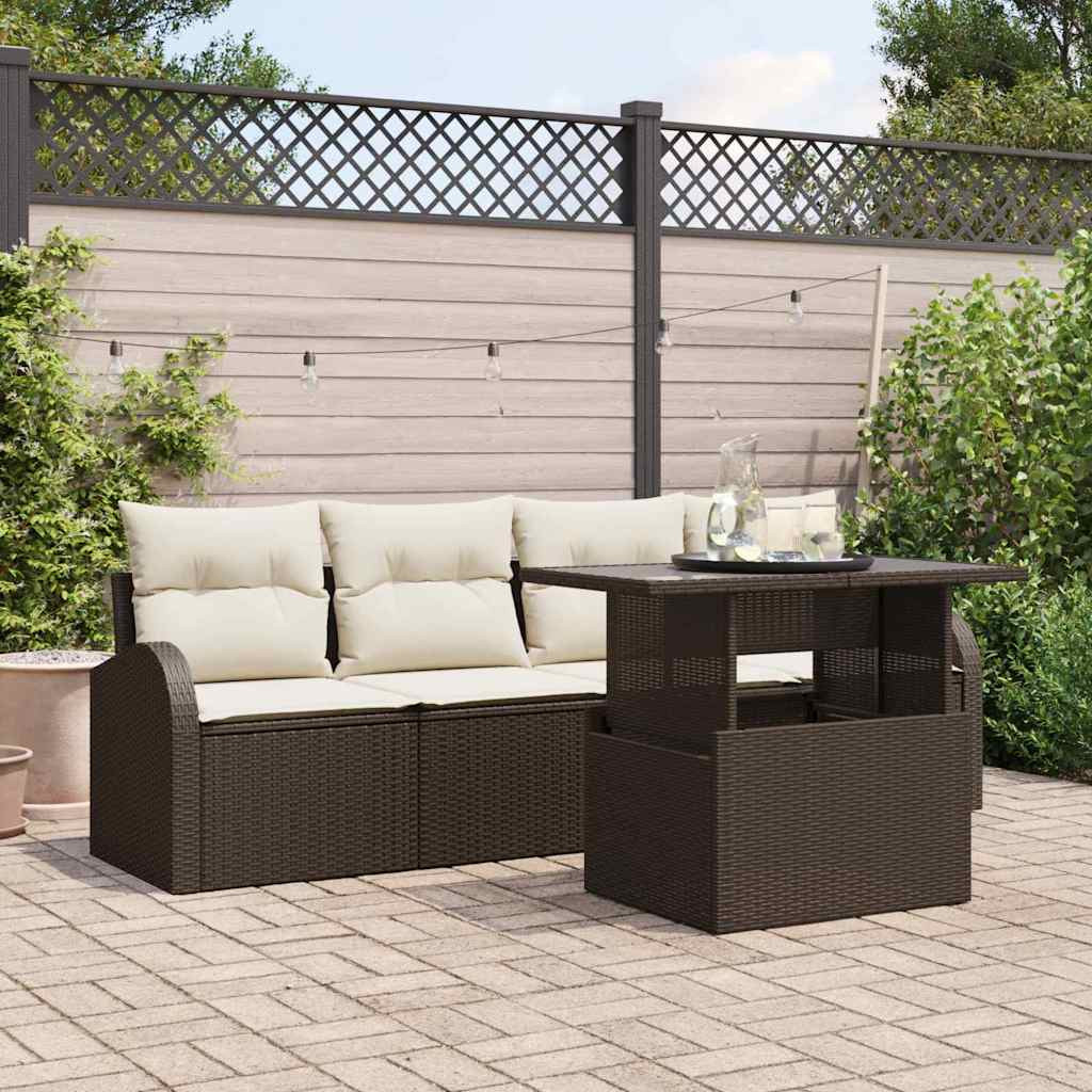 Kerti Kanapé Szett 5 db Barna Poly Rattan