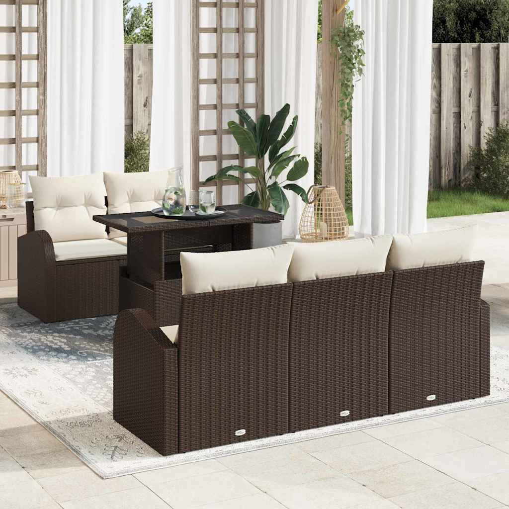Kerti Kanapé Szett 6 db Barna Poly Rattan
