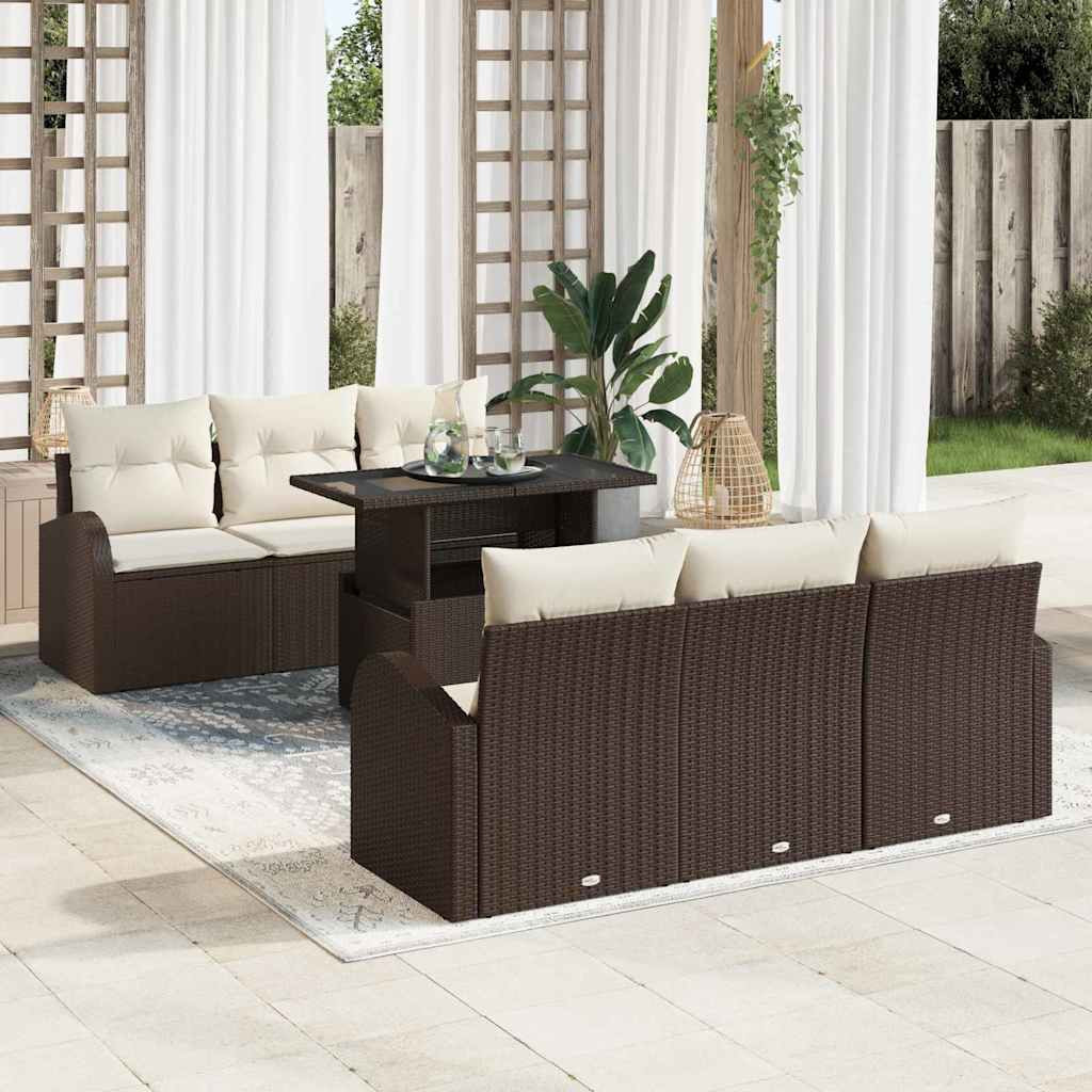 Kerti Kanapé Szett 7 db Barna Poly Rattan