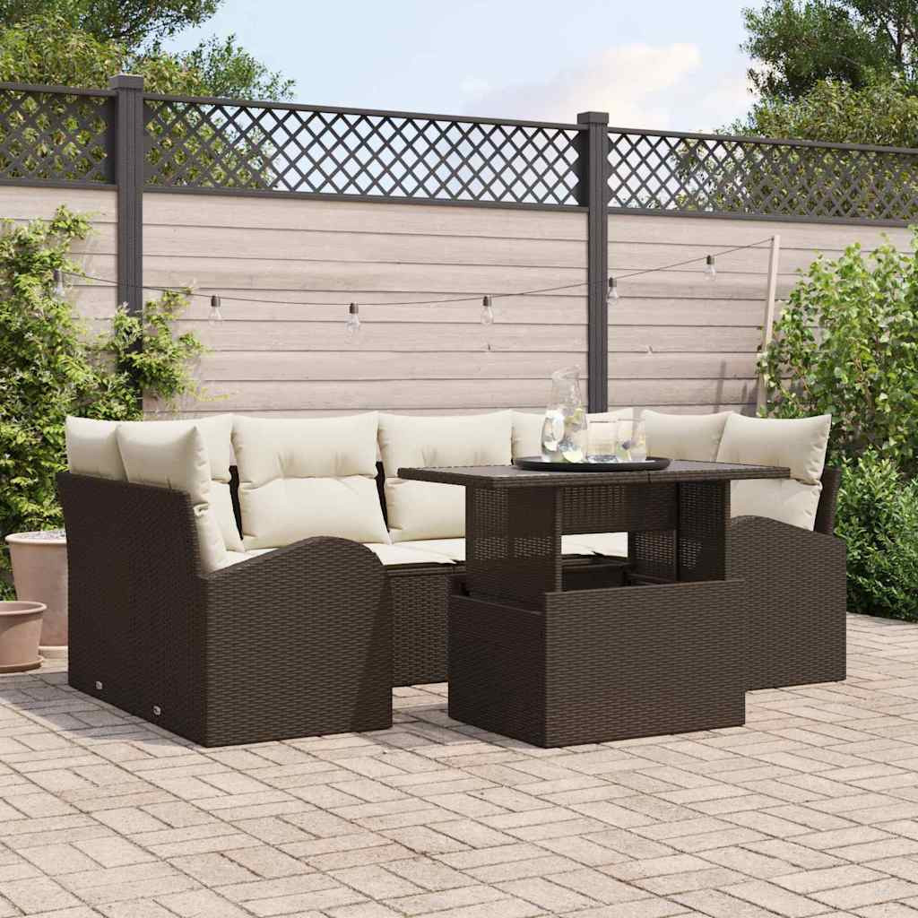 Kerti Kanapé Szett 7 db Barna Poly Rattan