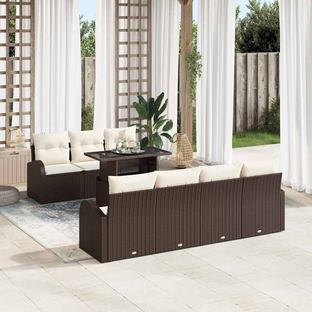 Kerti Kanapé Szett 8 db Barna Poly Rattan