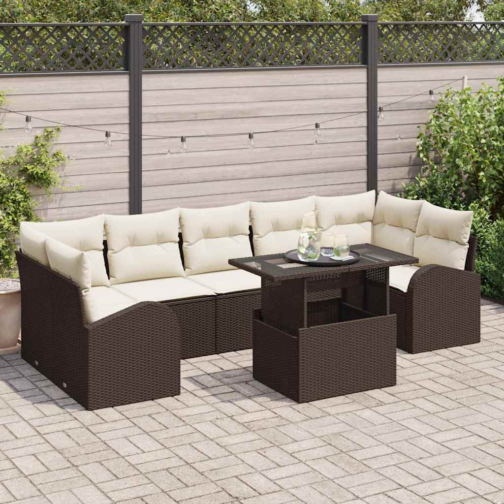 Kerti Kanapé Szett 8 db Barna Poly Rattan