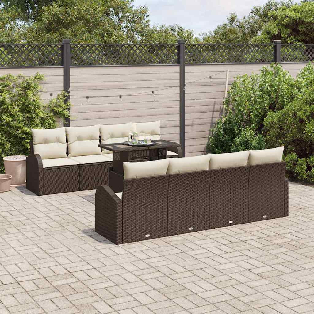 Kerti Kanapé Szett 9 db Barna Poly Rattan