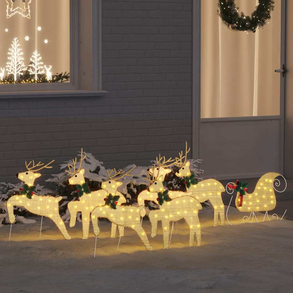 LED Rénszarvasok 7 db Arany 43 x 18 x 66 cm szövet
