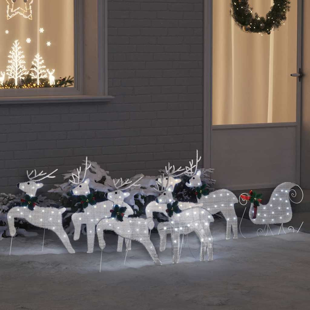 LED Rénszarvasok 7 db Ezüst 43 x 18 x 66 cm szövet