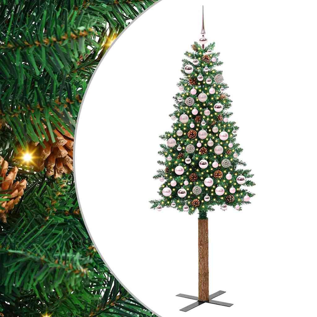 Karcsú karácsonyfa Zöld 180 cm PVC és tömör fenyőfa
