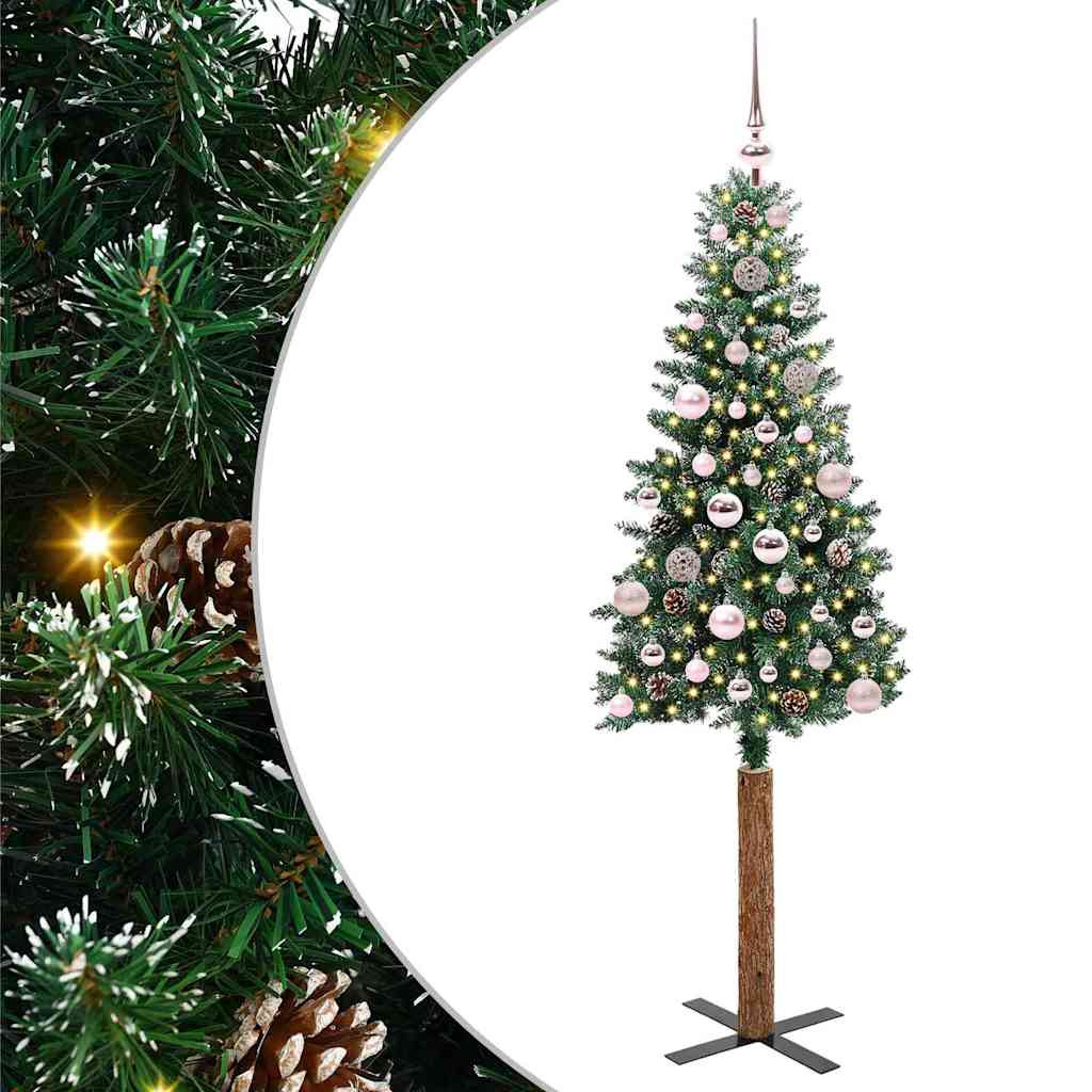 Karcsú karácsonyfa Zöld 150 cm PVC és tömör fenyőfa