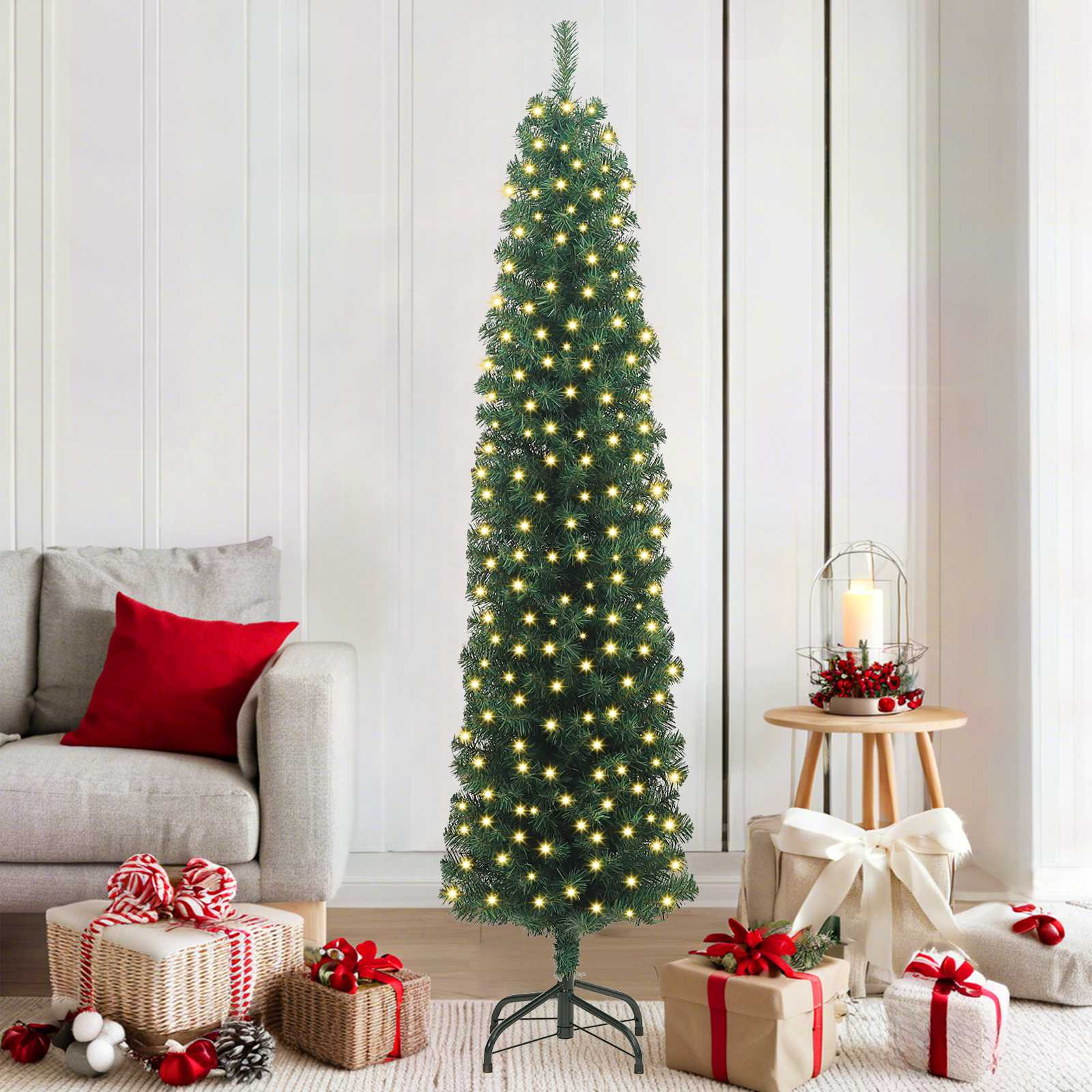 Mű karácsonyfa 300 LED-del Zöld 180 cm PVC, acél és műanyag