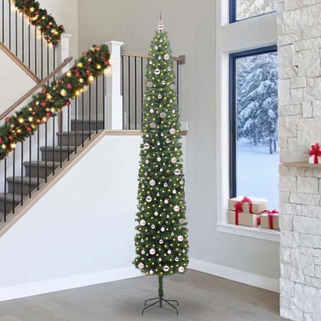 Mű karácsonyfa 300 LED-del Zöld 300 cm PVC, acél és műanyag