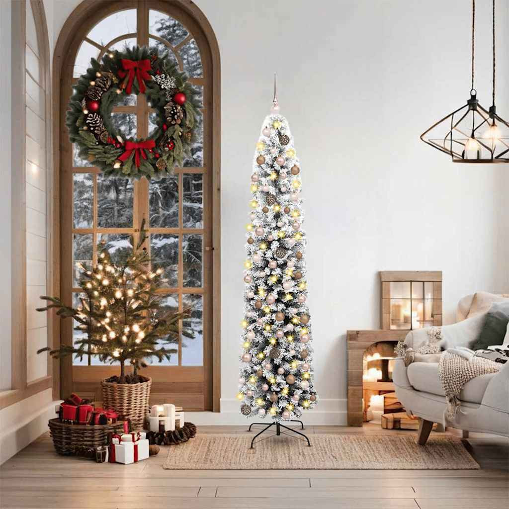 Műkarácsonyfa gömbdíszekkel, 180 cm, zöld, 300 LED, meleg fehér fény