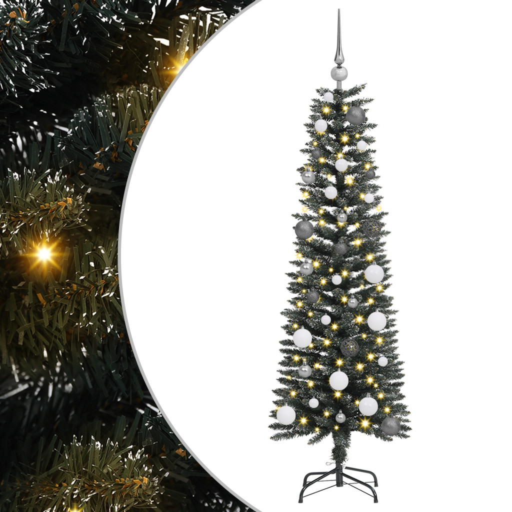 Műkarácsonyfa gömbdíszekkel, 150 cm, zöld, 150 LED, meleg fehér fény, 208 ágvég