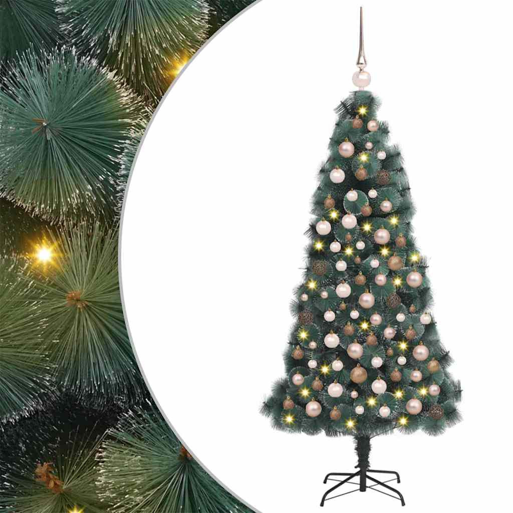 Műfenyő LED karácsonyfával, díszekkel Zöld 150 cm PET