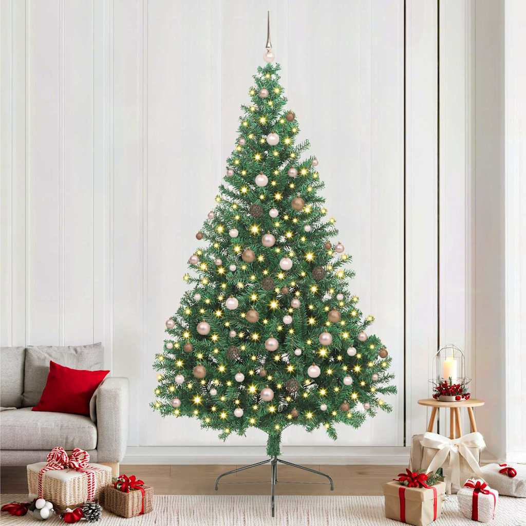 Műkarácsonyfa, 240 cm, zöld, 300 LED, meleg fehér fény