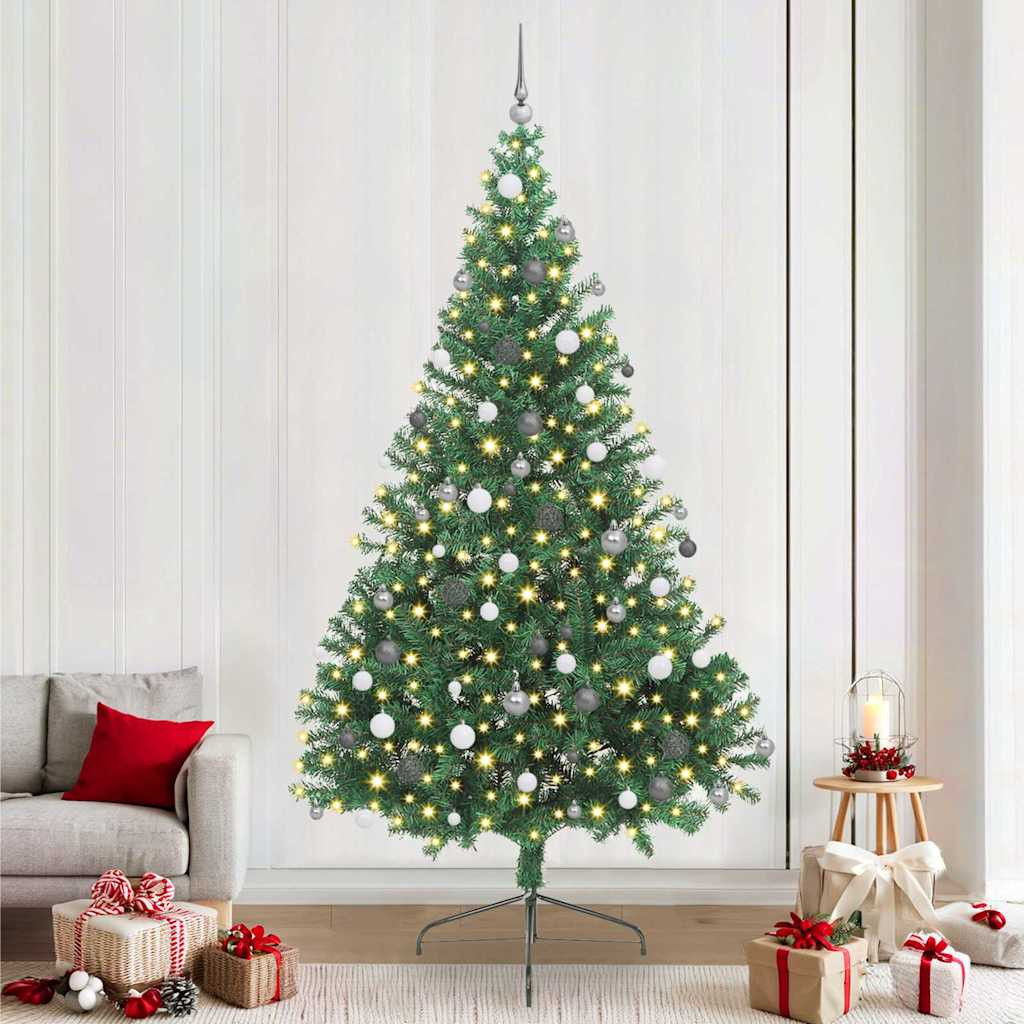 Műkarácsonyfa, 240 cm, zöld, 300 LED, meleg fehér fény