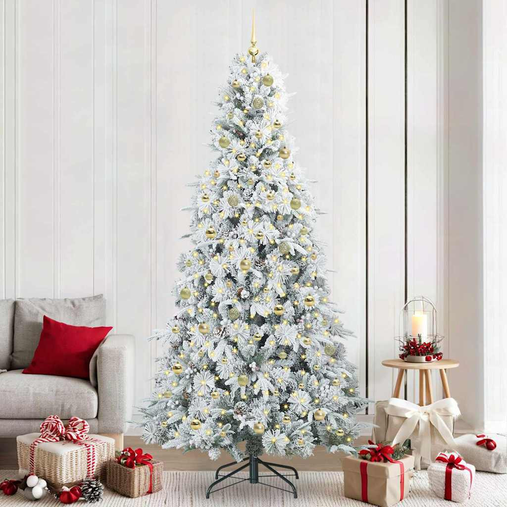 Összehajtható műkarácsonyfa, 240 cm, fehér, 300 LED, meleg fehér fény