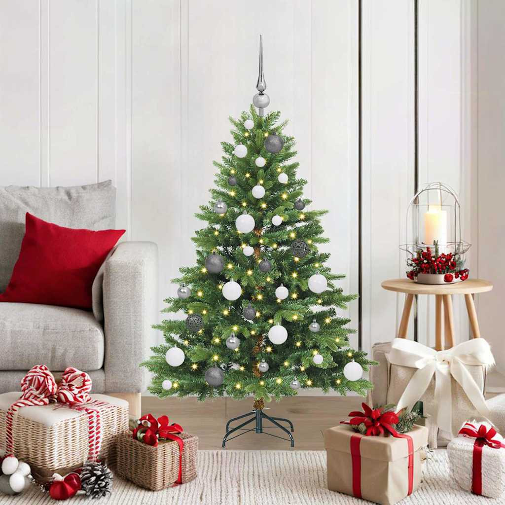 Műkarácsonyfa gömbdíszekkel, 120 cm, zöld, 150 LED, meleg fehér fény, 48 ágvég