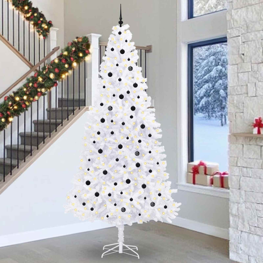 Mű karácsonyfa 300 LED-del állvánnyal Fehér 300 cm PVC és Acél