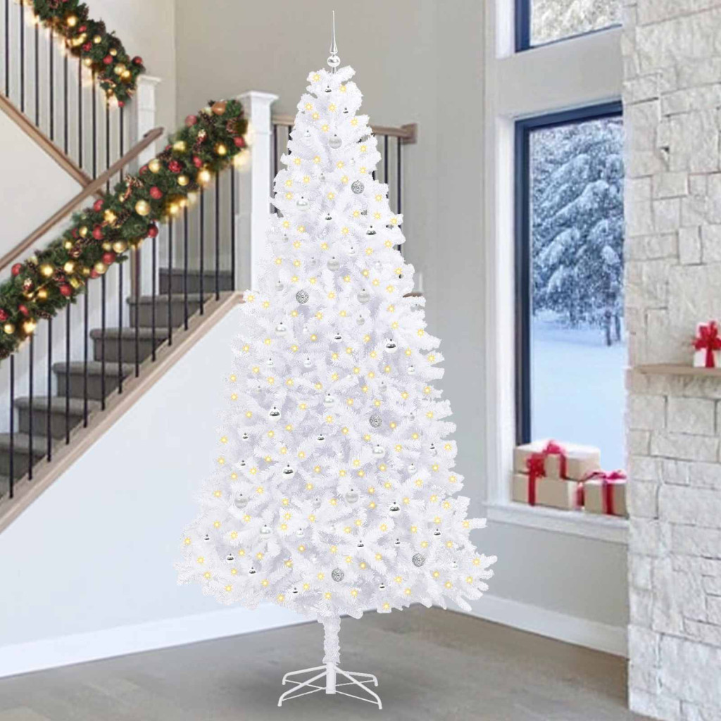 Műkarácsonyfa, 300 cm, fehér, 300 LED, ezüst fény