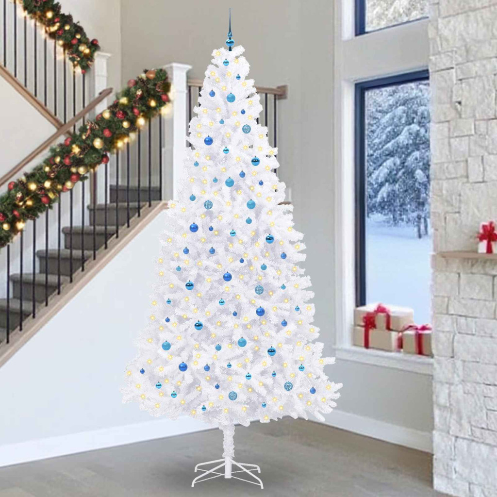 Mű karácsonyfa 300 LED-del állvánnyal Fehér 300 cm PVC és Acél
