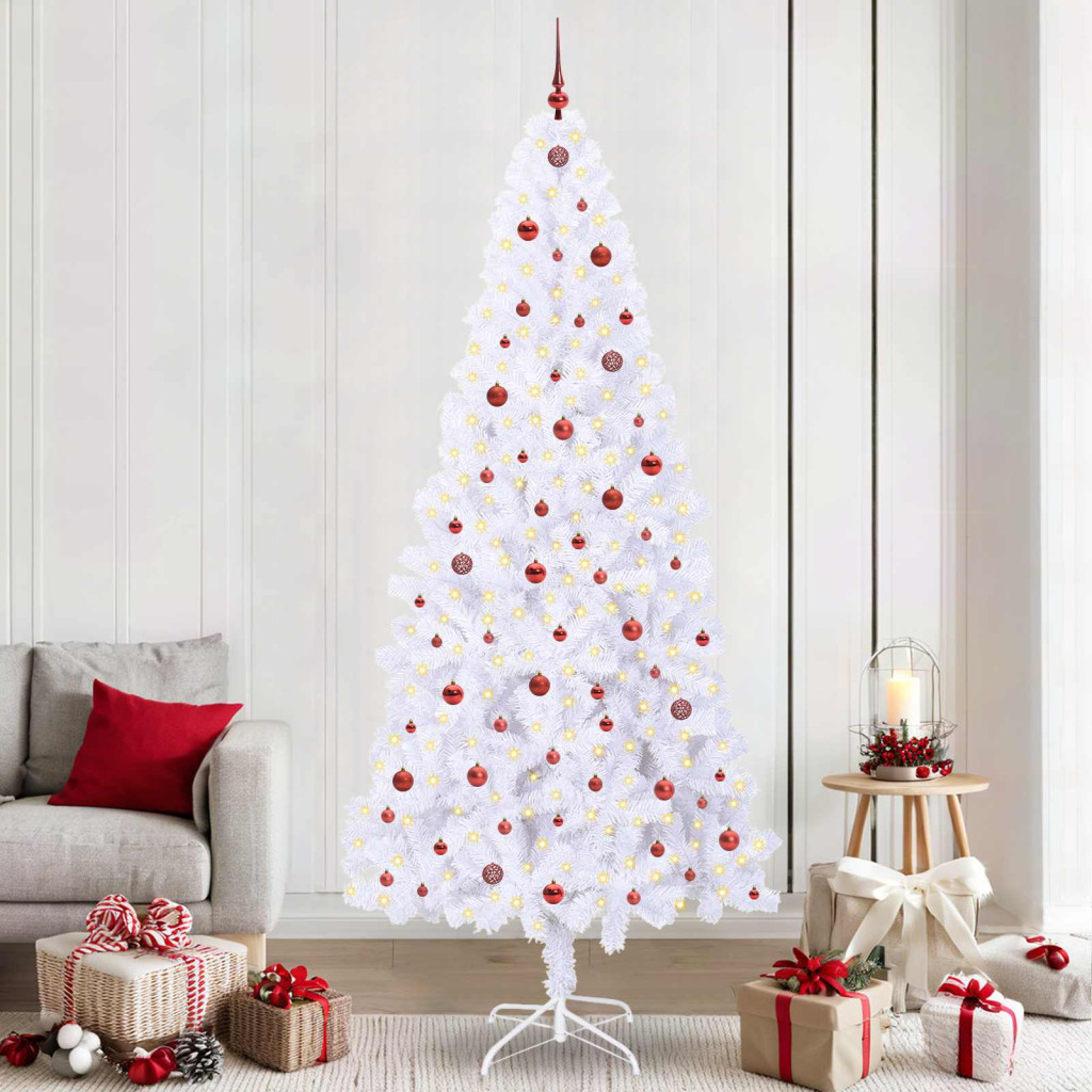 Műkarácsonyfa, 240 cm, fehér, 300 LED, piros fény