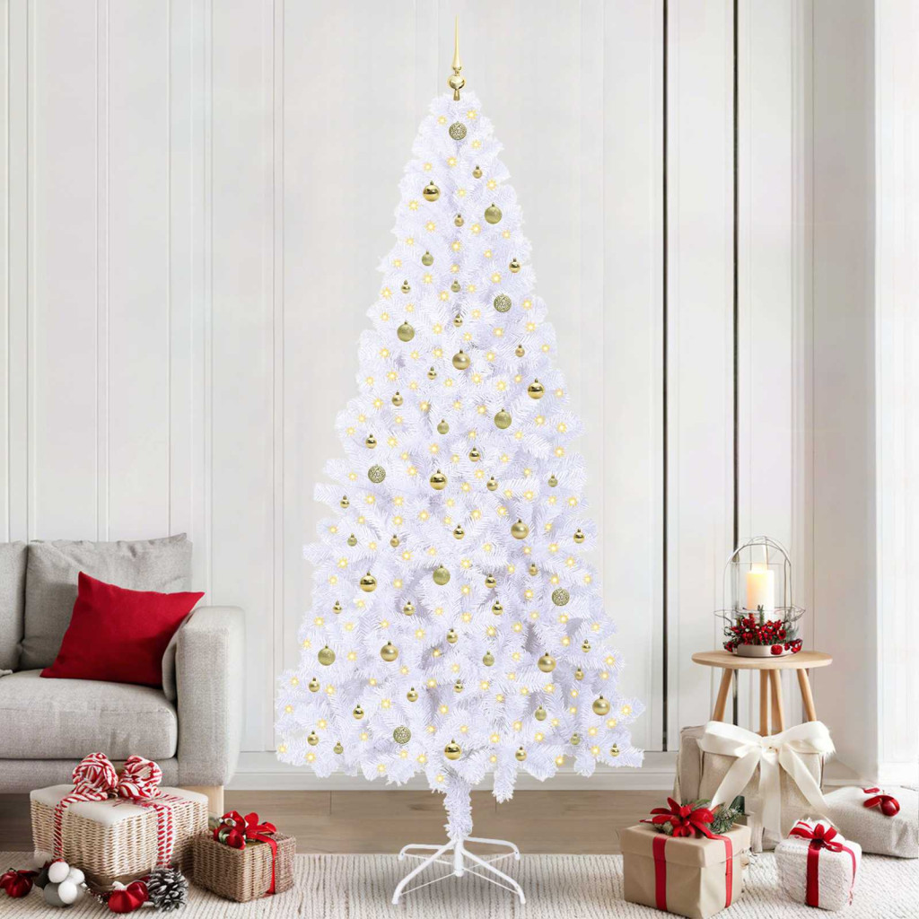 Műkarácsonyfa, 240 cm, fehér, 300 LED, arany fény